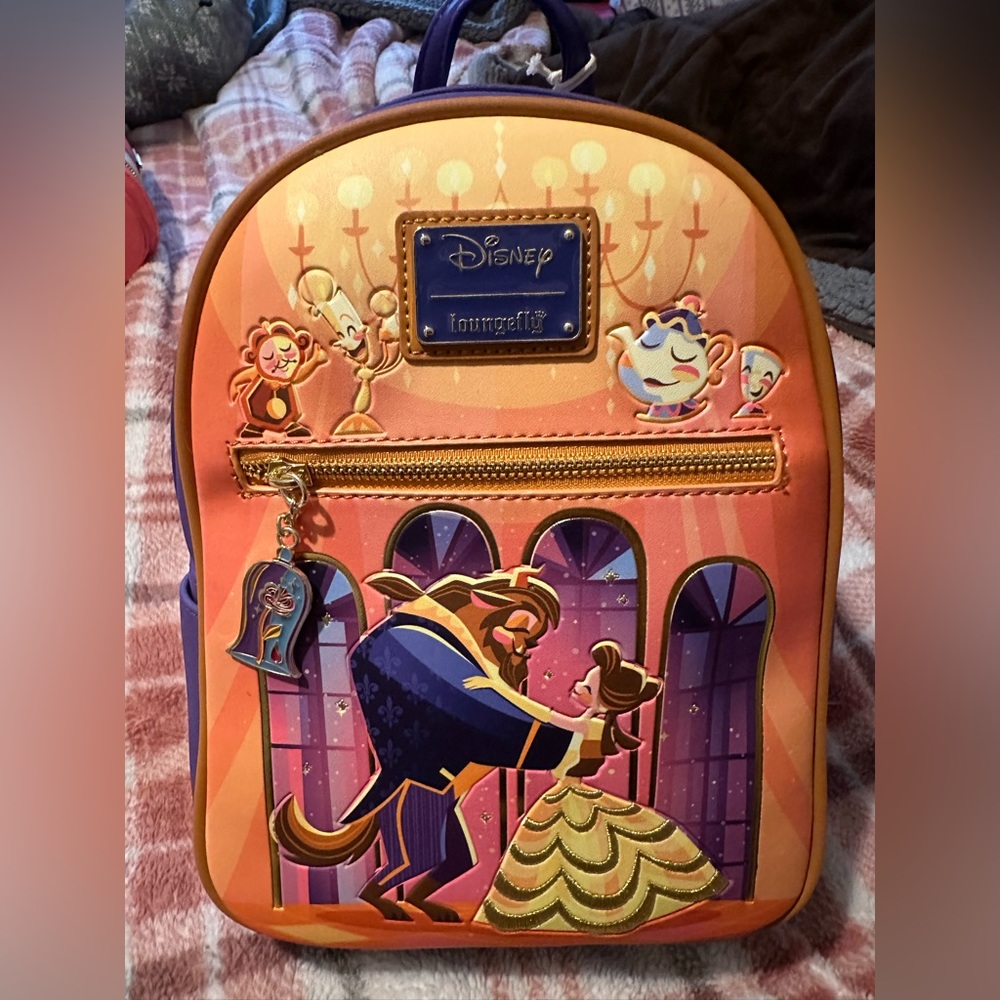Loungefly x Disney Beauty and the beast Backpack Purple NWT